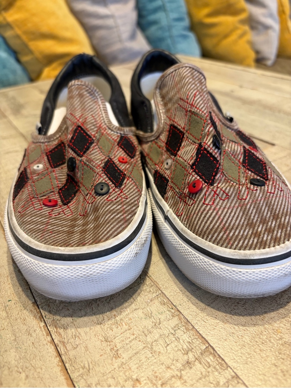 Skechers Slip-On Sneakers in Brown, Black & Red Argyle - Picture 2 of 5